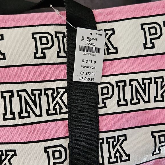 PINK Victoria's Secret Logo Tote Pink and Black NEW - Picture 7 of 13